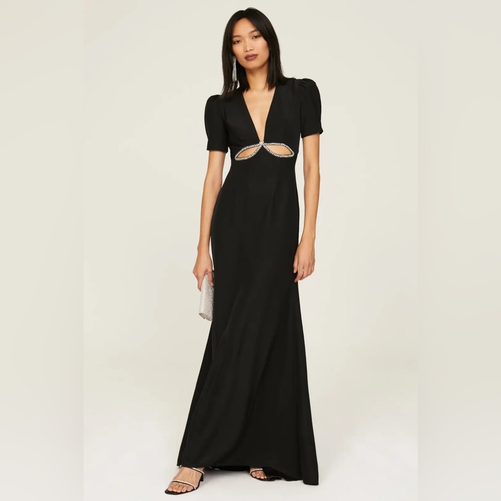 NWT Mac Duggal 2630 Puff Sleeve Cutout Column Gown - Picture 2 of 8